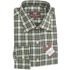 NEW $195 Hickey Freeman Button Front Shirt! Brown White Black Gray Plaid
